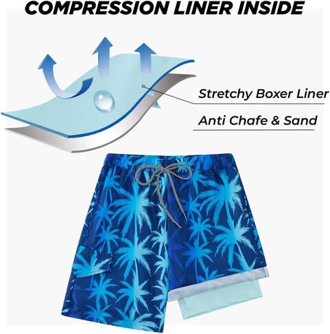Patgoal Boys Swim Trunks with Compression Liner Boy Stretch Boxers Shorts 2 in 1 Beach Swimsuit Swimming Bathing Suit in Saudi Arabia
