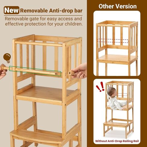 مقعد خطوة للمطبخ للأطفال من COSYLAND، مساعد حضانة برج واقف للأطفال الصغار قابل للتعديل مع شهادة CPC وFSC، حاجز أمان قابل للإزالة يتمتع ببراءة اختراع حصرية، الخيزران الطبيعي in Kuwait