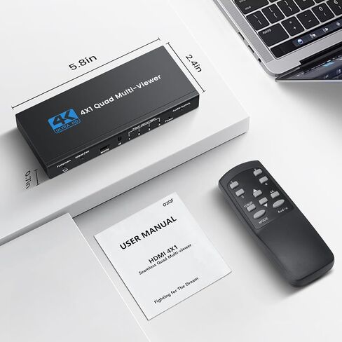 4K HDMI Multiviewer Switch 4x1، NEWCARE 4 in 1 Out سلس HDMI رباعي متعدد المشاهد مع جهاز تحكم عن بعد بالأشعة تحت الحمراء، شاشة تلفزيون مقسمة تدعم 5 أوضاع عرض، 4k@30hz، 1080P، Downscaler، 36 بت، 10.2 جيجابت في الثانية. in Kuwait