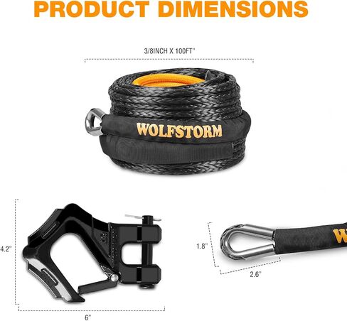 WOLFSTORM 15T/ 33000LB ونش خطف كتلة سحب بكرة كتل-35T/ 77000 LB أقصى قوة كسر، ملحق استرداد الطرق الوعرة للجرارات والشاحنات وATV وUTV (أسود) in Kuwait