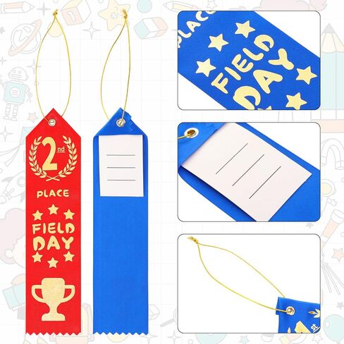 Amylove 150 Pcs Field Day Award Ribbons 1st, 2nd, 3rd First Place Prizes with Event and Rope Card First Place Ribbon Medal Ribbons for Competition, Sports Event, School, Contests, Blue Red White in Saudi Arabia