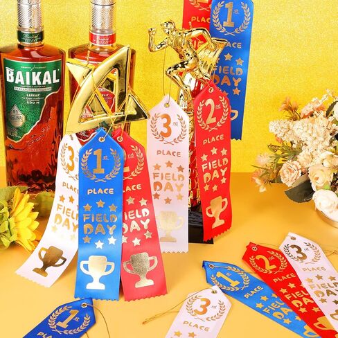 Amylove 150 Pcs Field Day Award Ribbons 1st, 2nd, 3rd First Place Prizes with Event and Rope Card First Place Ribbon Medal Ribbons for Competition, Sports Event, School, Contests, Blue Red White in Saudi Arabia