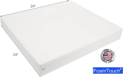 FoamTouch Upholstery Foam Cushion High Density 1" Height x 24" Width x 24" Length Made in USA in Kuwait