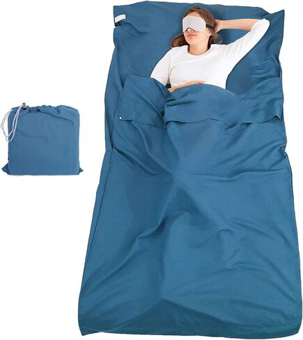 بطانة حقيبة النوم وملاءة التخييم، كيس نوم وملاءات لحقائب الظهر، كيس نوم فردي خفيف الوزن، بطانات نوم مريحة للسفر في الهواء الطلق والتنزه في الفنادق والنزهات (مفردة، زرقاء) in Kuwait