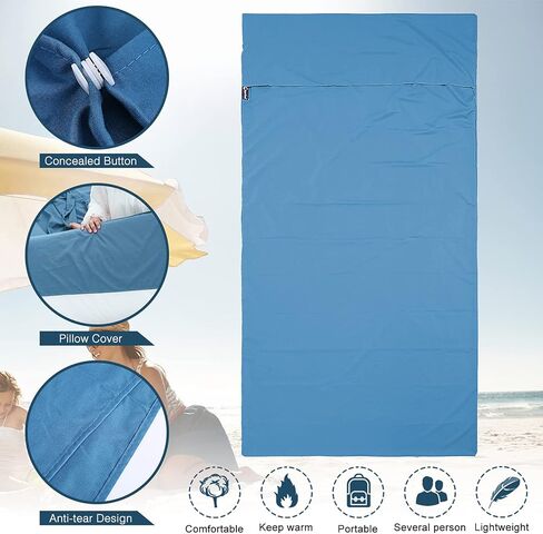 بطانة حقيبة النوم وملاءة التخييم، كيس نوم وملاءات لحقائب الظهر، كيس نوم فردي خفيف الوزن، بطانات نوم مريحة للسفر في الهواء الطلق والتنزه في الفنادق والنزهات (مفردة، زرقاء) in Kuwait