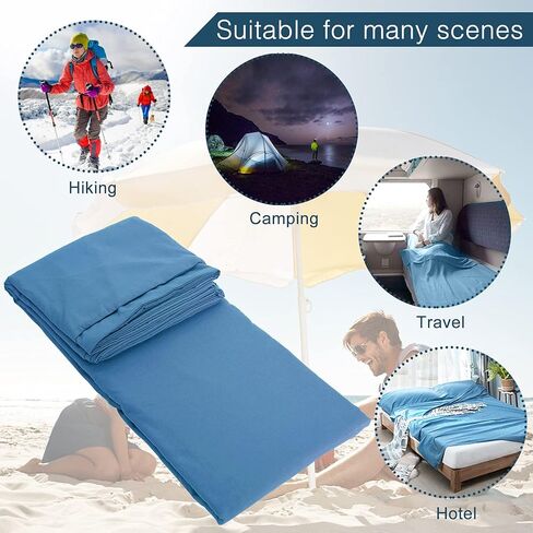 بطانة حقيبة النوم وملاءة التخييم، كيس نوم وملاءات لحقائب الظهر، كيس نوم فردي خفيف الوزن، بطانات نوم مريحة للسفر في الهواء الطلق والتنزه في الفنادق والنزهات (مفردة، زرقاء) in Kuwait