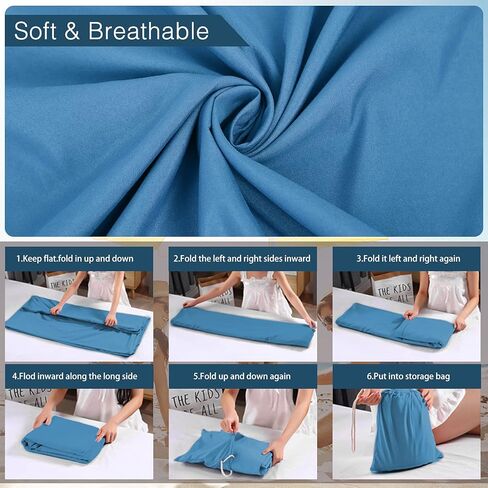 بطانة حقيبة النوم وملاءة التخييم، كيس نوم وملاءات لحقائب الظهر، كيس نوم فردي خفيف الوزن، بطانات نوم مريحة للسفر في الهواء الطلق والتنزه في الفنادق والنزهات (مفردة، زرقاء) in Kuwait