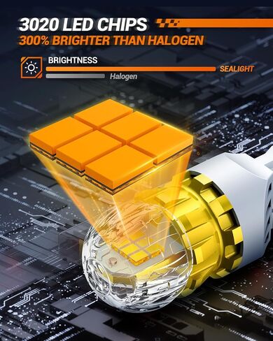 SEALIGHT 7440 7443 LED لمبة أضواء إشارة الانعطاف باللون الأصفر الكهرماني، 7441 7444 T20 992 W21W LED لمبة فائقة السطوع 360 درجة LED لمبات 3020SMD مع جهاز عرض عالي الدقة 3000 لومن لأضواء وقوف السيارات الخلفية، حزمة من 2 in Saudi Arabia