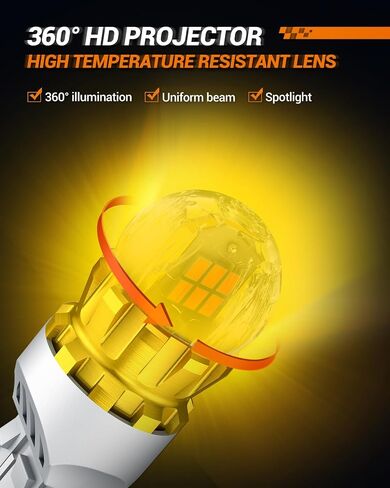 SEALIGHT 7440 7443 LED لمبة أضواء إشارة الانعطاف باللون الأصفر الكهرماني، 7441 7444 T20 992 W21W LED لمبة فائقة السطوع 360 درجة LED لمبات 3020SMD مع جهاز عرض عالي الدقة 3000 لومن لأضواء وقوف السيارات الخلفية، حزمة من 2 in Saudi Arabia