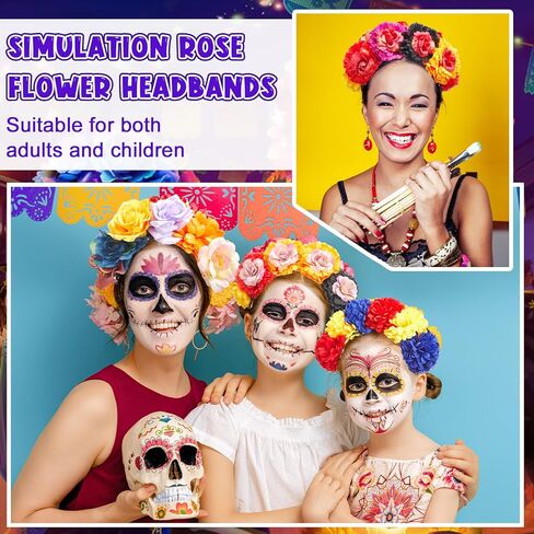 8 قطع عصابة رأس زهرة مكسيكية فييستا زهرة الورد تاج عصابة رأس يوم الموتى زي زهرة الورد تاج المكسيكي خوذة للنساء الفتيات الحفلات التنكرية in Kuwait