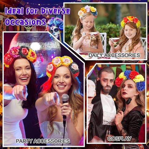 8 قطع عصابة رأس زهرة مكسيكية فييستا زهرة الورد تاج عصابة رأس يوم الموتى زي زهرة الورد تاج المكسيكي خوذة للنساء الفتيات الحفلات التنكرية in Kuwait