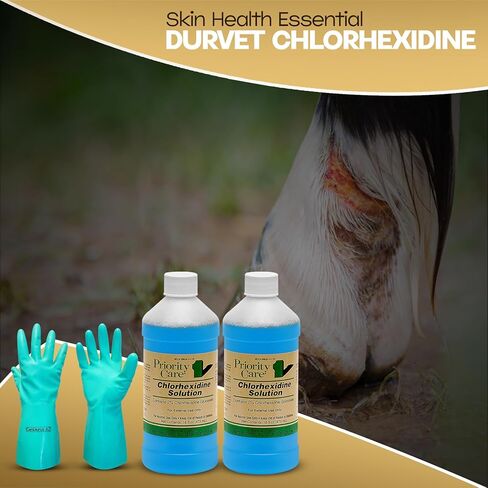 محلول الكلورهيكسيدين من شركة First Priority Care 2% - 16 أونصة سائلة - مطهر قوي لصحة بشرة الحيوانات الأليفة - متوفر بجودة ممتازة مع قفازات - عبوتان in Kuwait
