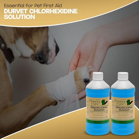 محلول الكلورهيكسيدين من شركة First Priority Care 2% - 16 أونصة سائلة - مطهر قوي لصحة بشرة الحيوانات الأليفة - متوفر بجودة ممتازة مع قفازات - عبوتان in Kuwait