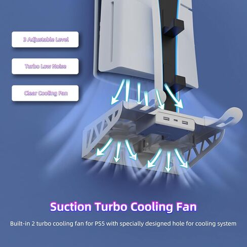 مجموعة أدوات تثبيت على الحائط، مروحة تبريد لمحطة الشحن لجهاز PS5 وPS5 Slim، وقرص Playstation 5 النحيف وملحقات الإصدار الرقمي، وقاعدة شحن لوحدة التحكم، ومروحة تبريد 3 مستويات، وحامل سماعة رأس، أبيض in Kuwait