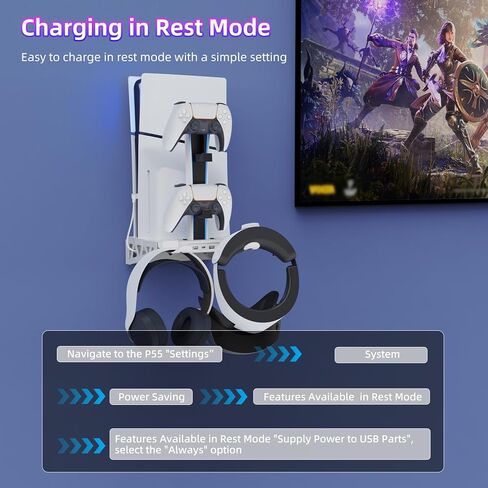 مجموعة أدوات تثبيت على الحائط، مروحة تبريد لمحطة الشحن لجهاز PS5 وPS5 Slim، وقرص Playstation 5 النحيف وملحقات الإصدار الرقمي، وقاعدة شحن لوحدة التحكم، ومروحة تبريد 3 مستويات، وحامل سماعة رأس، أبيض in Kuwait