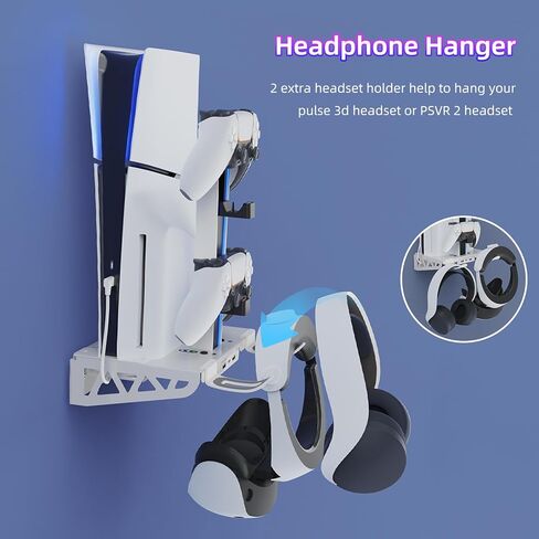 مجموعة أدوات تثبيت على الحائط، مروحة تبريد لمحطة الشحن لجهاز PS5 وPS5 Slim، وقرص Playstation 5 النحيف وملحقات الإصدار الرقمي، وقاعدة شحن لوحدة التحكم، ومروحة تبريد 3 مستويات، وحامل سماعة رأس، أبيض in Kuwait