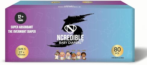 Overnight Baby Diapers, 12+ Hour Use, Size 1 (8-14 lbs), 80 Count, Disposable Baby Diapers, Night Time Skin Protection in Saudi Arabia