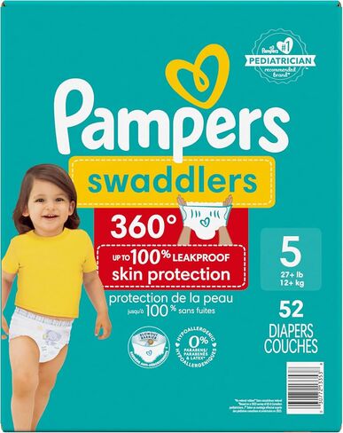 Pampers Diapers - Swaddlers 360° - Size 5, 116 Count, up to 100% Leakproof Comfy Dry Fit, Designed for Easy Changes, Pull On Baby Diaper (Packaging May Vary) in Saudi Arabia