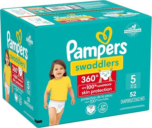 Pampers Diapers - Swaddlers 360° - Size 5, 116 Count, up to 100% Leakproof Comfy Dry Fit, Designed for Easy Changes, Pull On Baby Diaper (Packaging May Vary) in Saudi Arabia