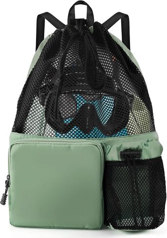 BROTOU Mesh Swim Bag Drawstring, Water Sports Backpack with Wet/Dry Pocket, Beach Backpack for Swimming, Surfing, Travel in Saudi Arabia
