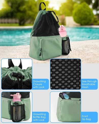 BROTOU Mesh Swim Bag Drawstring, Water Sports Backpack with Wet/Dry Pocket, Beach Backpack for Swimming, Surfing, Travel in Saudi Arabia