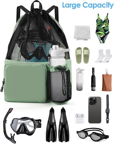 BROTOU Mesh Swim Bag Drawstring, Water Sports Backpack with Wet/Dry Pocket, Beach Backpack for Swimming, Surfing, Travel in Saudi Arabia