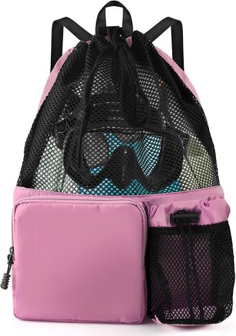 BROTOU Mesh Swim Bag Drawstring, Water Sports Backpack with Wet/Dry Pocket, Beach Backpack for Swimming, Surfing, Travel in Saudi Arabia