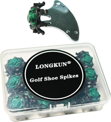 مسامير أحذية الجولف، 28 قطعة من مسامير أحذية الجولف الناعمة FJ مع قطعة واحدة من مرابط أحذية الجولف، مفتاح ربط مناسب للقدم Fast Lok Twist 3.0 System Joy (أسود وأخضر) LONGKUN in Kuwait