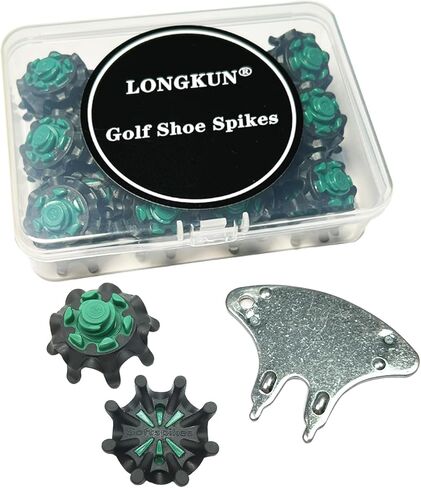 مسامير أحذية الجولف، 28 قطعة من مسامير أحذية الجولف الناعمة FJ مع قطعة واحدة من مرابط أحذية الجولف، مفتاح ربط مناسب للقدم Fast Lok Twist 3.0 System Joy (أسود وأخضر) LONGKUN in Kuwait