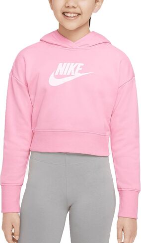 Nike Girls Hoodie, Sportswear Club Big Kids' (Girls') French Terry Cropped Hoodie - Pink (as1, alpha, l, regular) in Saudi Arabia