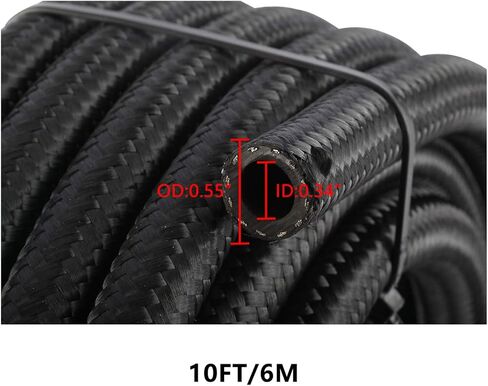 YaeMarine 20FT AN6 خط خرطوم وقود زيت النايلون المضفر المقاوم للصدأ، أسود in Kuwait