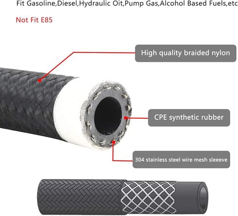 YaeMarine 20FT AN6 خط خرطوم وقود زيت النايلون المضفر المقاوم للصدأ، أسود in Kuwait