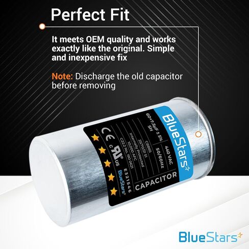 BlueStars 60+7.5 uf MFD ±5% 370 or 440 Volt AC CBB65B Dual Run Round Capacitor Replacement Part - Exact Fit for Condenser Straight Cool or Heat Pump Air Conditioner in Saudi Arabia