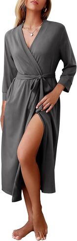 Ekouaer Women Robe Long Knit Bathrobe Lightweight Soft Knit Sleepwear Casual Loungewear with Attached belt in Saudi Arabia