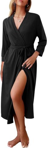 Ekouaer Women Robe Long Knit Bathrobe Lightweight Soft Knit Sleepwear Casual Loungewear with Attached belt in Saudi Arabia