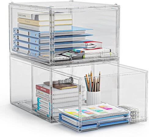 2 Packs Plastic Stackable Storage Drawers, Clear Desktop Drawer Organizers, 2 Drawer Storage Organizer, Make up Organizer with Drawers, Arcylic Drawers Organizer for Office Supplies, School, Home in Saudi Arabia
