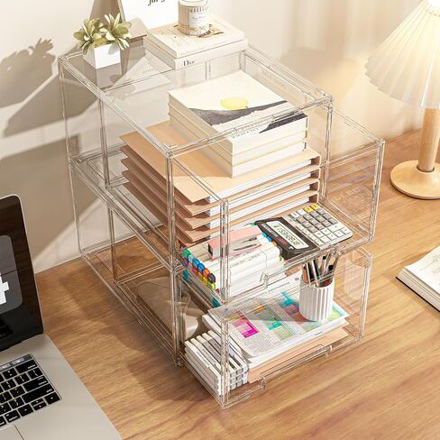 2 Packs Plastic Stackable Storage Drawers, Clear Desktop Drawer Organizers, 2 Drawer Storage Organizer, Make up Organizer with Drawers, Arcylic Drawers Organizer for Office Supplies, School, Home in Saudi Arabia