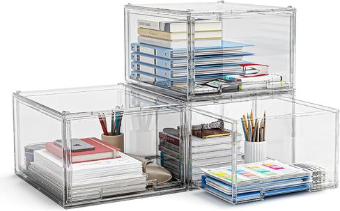 2 Packs Plastic Stackable Storage Drawers, Clear Desktop Drawer Organizers, 2 Drawer Storage Organizer, Make up Organizer with Drawers, Arcylic Drawers Organizer for Office Supplies, School, Home in Saudi Arabia