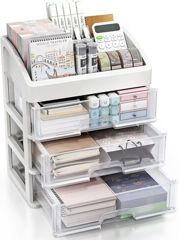 2 Packs Plastic Stackable Storage Drawers, Clear Desktop Drawer Organizers, 2 Drawer Storage Organizer, Make up Organizer with Drawers, Arcylic Drawers Organizer for Office Supplies, School, Home in Kuwait