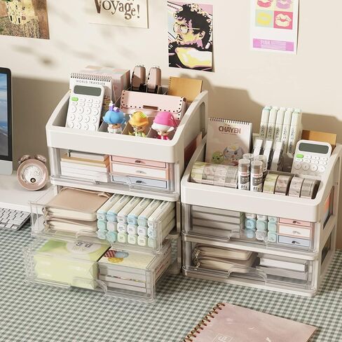 2 Packs Plastic Stackable Storage Drawers, Clear Desktop Drawer Organizers, 2 Drawer Storage Organizer, Make up Organizer with Drawers, Arcylic Drawers Organizer for Office Supplies, School, Home in Kuwait