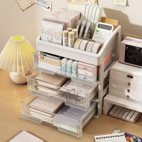 2 Packs Plastic Stackable Storage Drawers, Clear Desktop Drawer Organizers, 2 Drawer Storage Organizer, Make up Organizer with Drawers, Arcylic Drawers Organizer for Office Supplies, School, Home in Kuwait