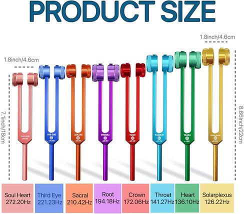 مجموعة شوكة ضبط الشاكرا، شوكة ضبط مرجحة مكونة من 8 ألوان، 7 شقرا وشوكة ضبط للأغراض الروحية لشفاء الحمض النووي، والعلاج الصوتي، واليوجا، والتأمل in Kuwait