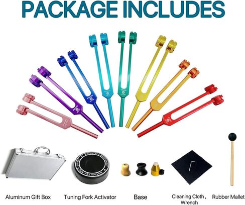 مجموعة شوكة ضبط الشاكرا، شوكة ضبط مرجحة مكونة من 8 ألوان، 7 شقرا وشوكة ضبط للأغراض الروحية لشفاء الحمض النووي، والعلاج الصوتي، واليوجا، والتأمل in Kuwait