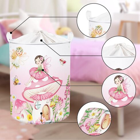 Clastyle 45L Fantasy Rabbit Ballet Dancer Collapsible Laundry Basket Pink Cloud Dancing Butterfly Dirty Clothes Hamper Round Toy Girls Storage Basket with Lid, 14.2x17.7 in in Saudi Arabia
