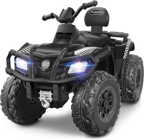 ELEMARA 2 Seater Kids ATV، مركبة كهربائية رباعية العجلات ذات 4 عجلات مع بطارية 10AH، 4 ميل في الساعة، 2 منافذ شحن، بلوتوث، مصابيح أمامية LED، موسيقى، راديو، سيارة ركوب للأطفال تعمل ببطارية 12 فولت للأعمار من 3 إلى 8 سنوات، أحمر in Kuwait
