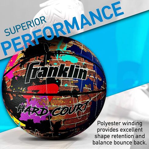 Franklin Sports Hard Court Basketball - Official Size Basketball - Indoor + Outdoor Street Basketball - 29.5" Rubber Basketball - Air Pump Included in Saudi Arabia