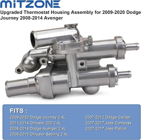 MITZONE Upgrade Aluminium Thermostat Housing Assembly Compatible with Dodge Jeep Chrysler Vehicle - 200 Sebring Compass Patriot Avenger Caliber Journey 1.8L 2.0L 2.4L Replace 68003582AB in Saudi Arabia