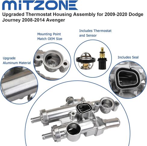 MITZONE Upgrade Aluminium Thermostat Housing Assembly Compatible with Dodge Jeep Chrysler Vehicle - 200 Sebring Compass Patriot Avenger Caliber Journey 1.8L 2.0L 2.4L Replace 68003582AB in Saudi Arabia