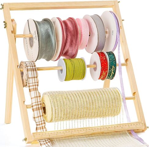 Ribbon Storage Rack Wooden Ribbon Holder Organizer Rack for Sewing Craft Mesh Crochet Thread Tulle Roll Washi Tape Craft Gift Florist Wrapping in Kuwait