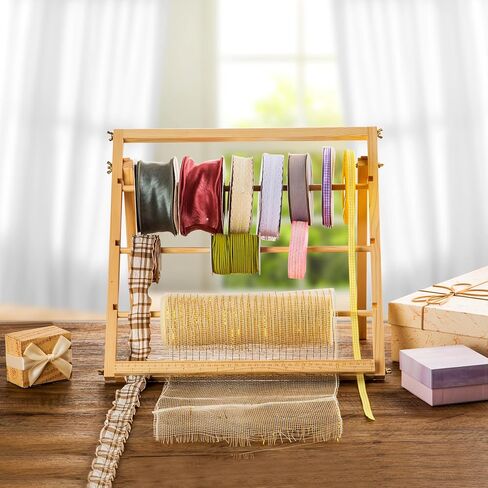 Ribbon Storage Rack Wooden Ribbon Holder Organizer Rack for Sewing Craft Mesh Crochet Thread Tulle Roll Washi Tape Craft Gift Florist Wrapping in Kuwait